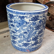Jingdezhen ceramic vase hand-painted antique blue and white dragon special arrow barrel reel cylinder study living room collection ornaments