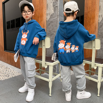 Childrens clothing Childrens spring two-piece set 2021 new middle and large boy boy Western style hooded suit Korean version of the spring and autumn tide