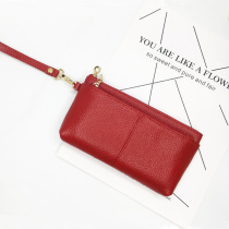 Real leather long money wallet Old-age mini mobile phone Baotou layer Bull Leather Hand Grab Bag Wrist Bag Hands Grab Bag Women Buy Food Bag