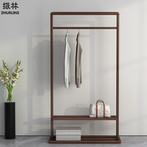 Black hooded full solid wood Nordic clothes hat rack floor hanging hanger minimalist modern day style new Chinese clothes rack