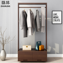 Hanging clothes hanger floor bedroom solid wood clothes hat rack Nordic living room walnuts wood clothing racks with drawers minimalist modern