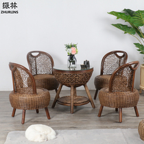 Balcony table and chairs combination minimalist casual outdoor rattan chair Three sets Tea Table Garden Courtyard Real Rattan-knitted chair Outdoor