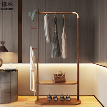 Hanghanger Ground Floor Bedroom New Chinese Light Lavish Brass Full Solid Wood Clothing Cap Rack Minimalist Modern Clothes Shelving Shelf