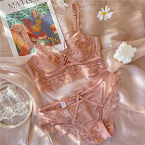 French bra thin section underwear womens big breasts show small transparent with steel ring sexy ultra-thin lace comfortable bra set