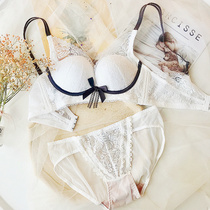 White underwear womens small chest gathering adjustment type breathable anti-sagging bra sexy without steel ring thin bra set