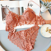 French sexy elegant lace thin triangle cup bra set women comfortable gathered beautifully embroidered underwear girl