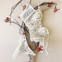 Romantic French embroidery white fairy underwear soft steel ring thin chest gathering inside sling sling bra set