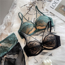Niche sexy retro Republic of China wind small chest gathered with steel ring bra set French temptation mesh bra bra milk cover