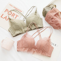 Sweet sexy lace underwear set Girl small bra gathered to adjust the side of the breast beauty back rimless bra