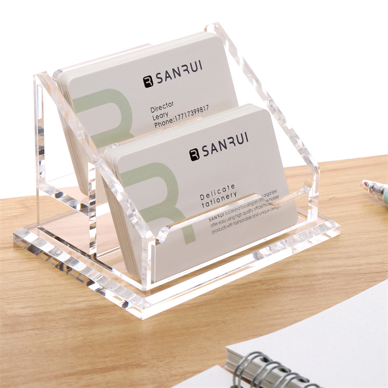 Three-sharp desktop transparent acrylic business card holder office exhibition hall exhibition card voucher containing box creative minimalist box crystal texture name sheet clip large capacity containing-Taobao