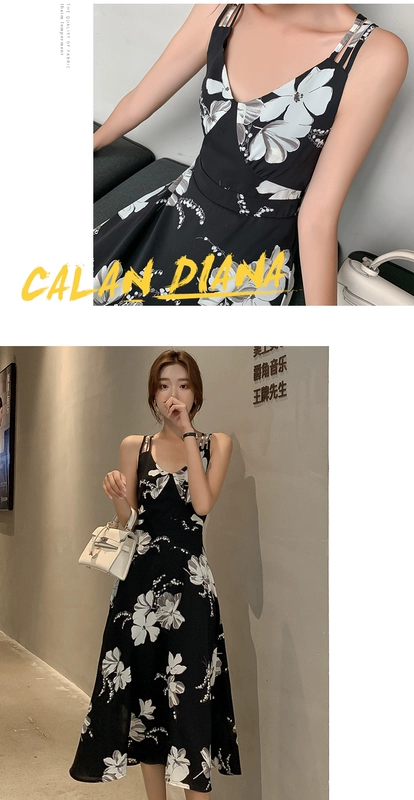 2021 mùa hè mới Hàn Quốc dây dài giữa sexy váy dây treo nữ kỳ nghỉ bên bờ biển lớn xích đu đi biển váy - Sản phẩm HOT