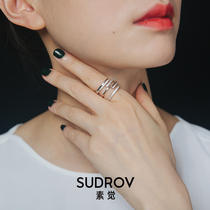 Plain simple Series 925 silver inlaid Diamond synthetic zircon opening simple ring female food finger ring atmospheric wide ring