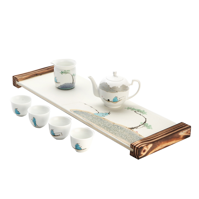 Jingdezhen hand draw a complete set of kung fu tea set suit household contracted and I Chinese style tea tray cups ceramic teapot