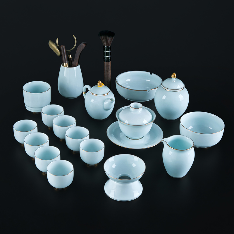 Kung Fu tea set home tea cup office meeting guest celadon tea ceremony light luxury simple ceramic supplies