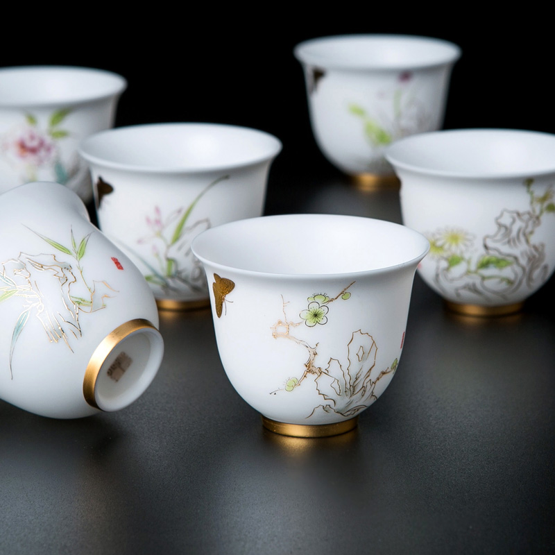 Jingdezhen ceramic hand - made noggin 6 pack suet jade sample tea cup kung fu tea set master cup single CPU