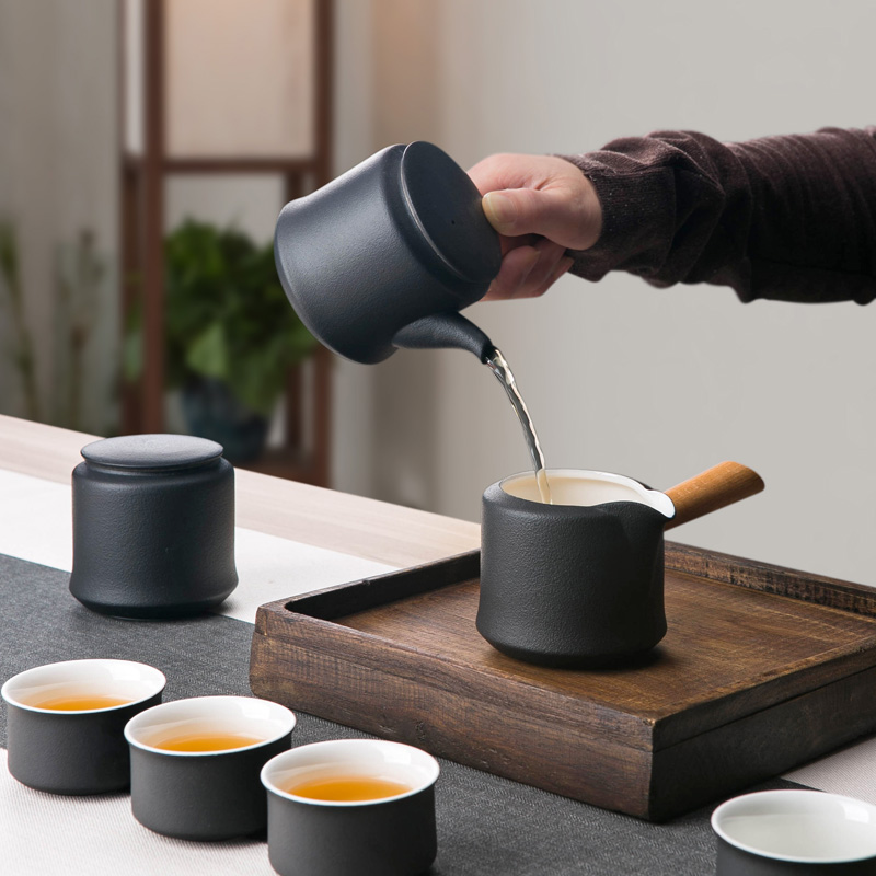 Hongying kung fu tea set of black suit household contracted sitting room light and decoration ceramics side put the pot of tea sets the small gift box