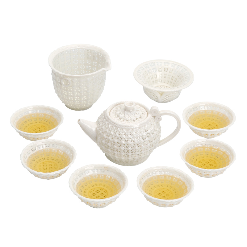 Jingdezhen ceramic kung fu tea set suit household contracted sitting room teapot hand - woven white porcelain tea cups