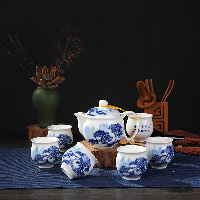 Ceramic tea set home sitting room kung fu tea set Chinese double cup teapot a complete set of jingdezhen tea service