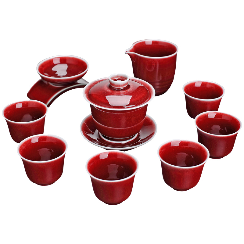 Jingdezhen ceramic color glaze ruby red glaze firewood kung fu tea set suit household tureen sample tea cup) reasonable