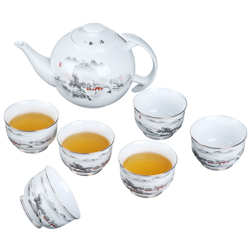 Red the jingdezhen ceramic white porcelain kung fu tea set home sitting room teapot teacup sample tea cup