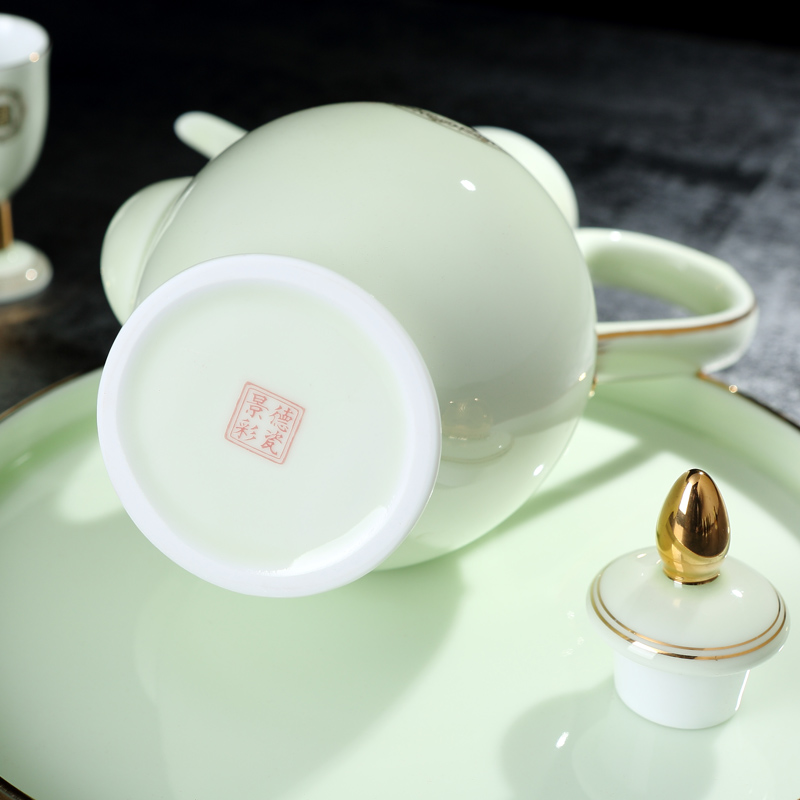 Hongying ceramics jingdezhen porcelain paint jar of wine jade suit household of Chinese style antique white wine a small handleless wine cup the clear glass