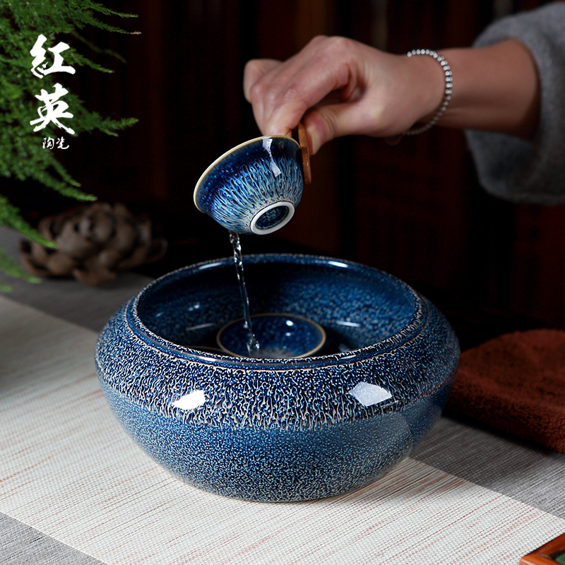 Red the jingdezhen ceramic tea Red glaze, zero water with kung fu tea tea to wash large cup of water, after the wash water