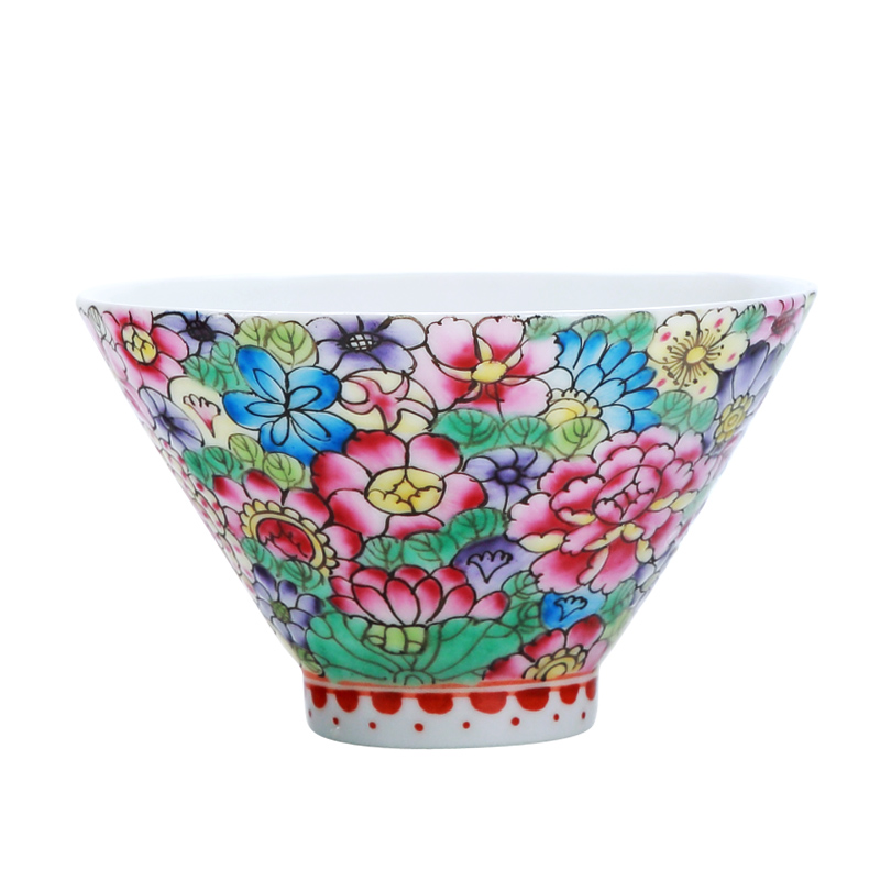 Red the jingdezhen ceramic kung fu tea cups hat to flower is colored enamel hand - made the master sample tea cup cup single CPU