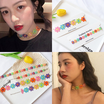 Hyuna wind small flower necklace Girl heart cute color net red choker clavicle chain Korean bracelet collar necklace female