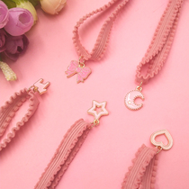 Cute student girl heart pink lace elastic band knotted cartoon falling hair rope Sweet Sen female department