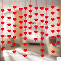 Non-woven door curtain wedding supplies wedding peach heart-shaped love line curtain red wedding room decoration curtain