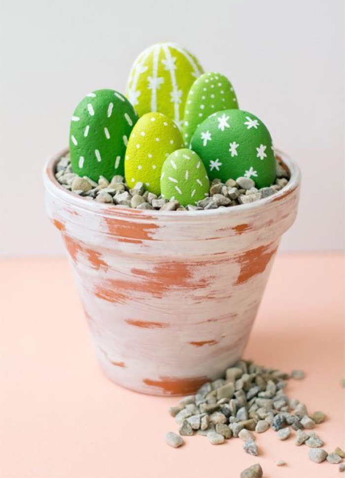 石头画diy:清新绿植仙人掌小盆栽