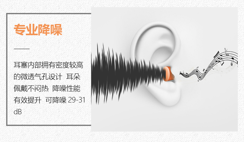 专业降噪耳塞内部拥有密度较高的微透气孔设计耳朵佩戴不闷热降噪性能有效提升可降噪29-31dB-推好价 | 品质生活 精选好价