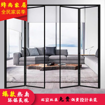 Extremely narrow frame folding door kitchen balcony push-pull glass moving door iron art partition titanium magnesium aluminum alloy hanging rail sliding door