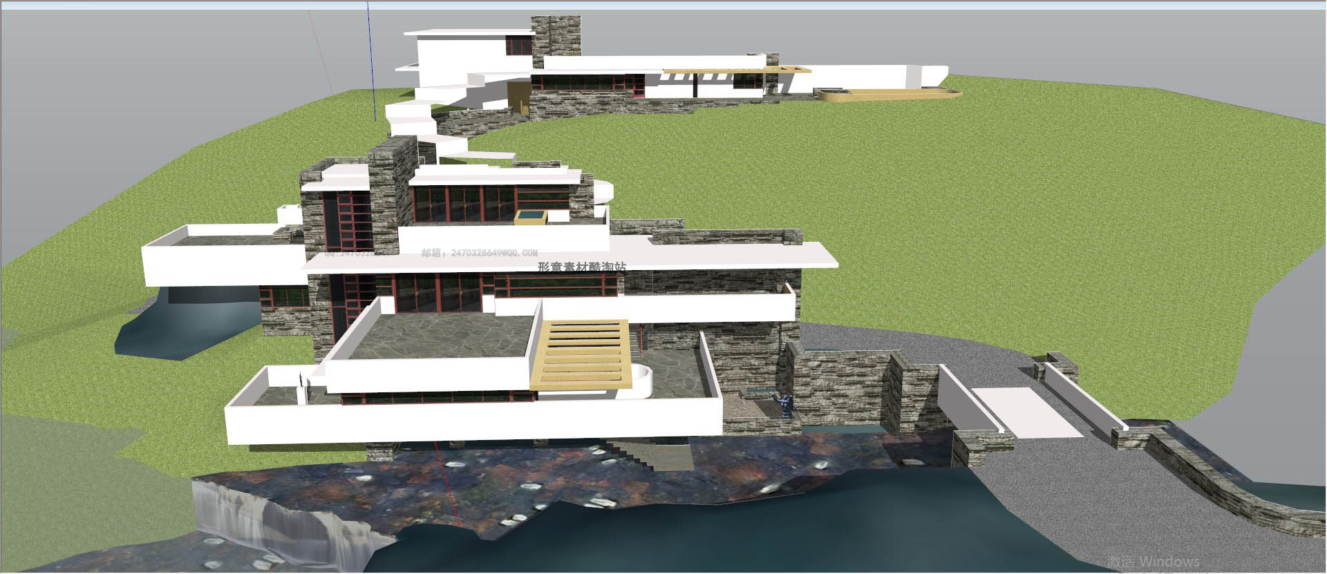 世界建筑大师系列 莱特 流水别墅 含cad平面su模型 skp su模型库