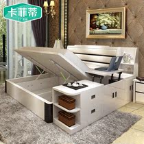Pneumatic high box storage bed 1 8m board double bed Modern simple small apartment tatami multi-function storage bed