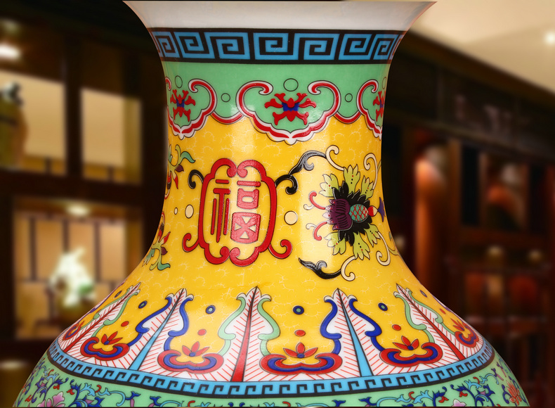 Chinese style of the ancients of jingdezhen ceramics colored enamel porcelain vase Huang Fushou furnishing articles fashionable household decoration decoration