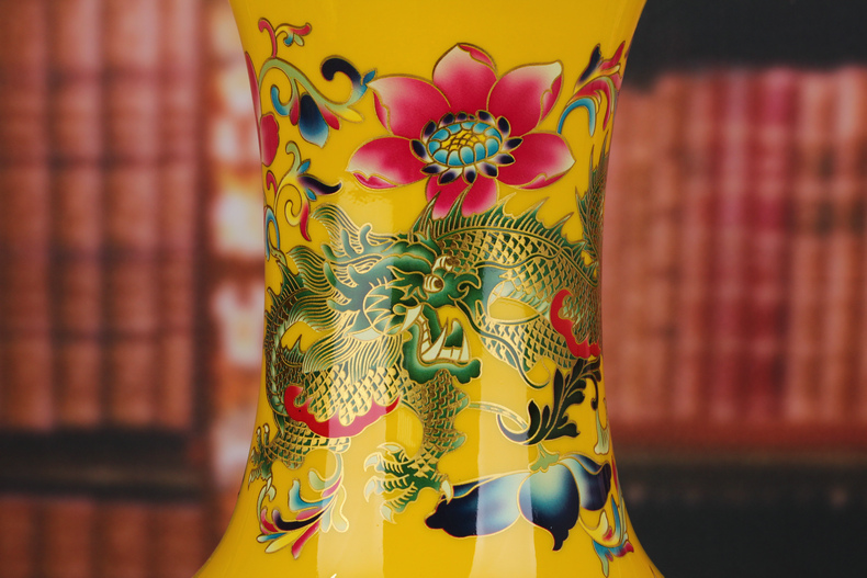 Jingdezhen ceramics glaze in extremely good fortune landing big yellow crystal vase furnishing articles of Chinese style household ornaments