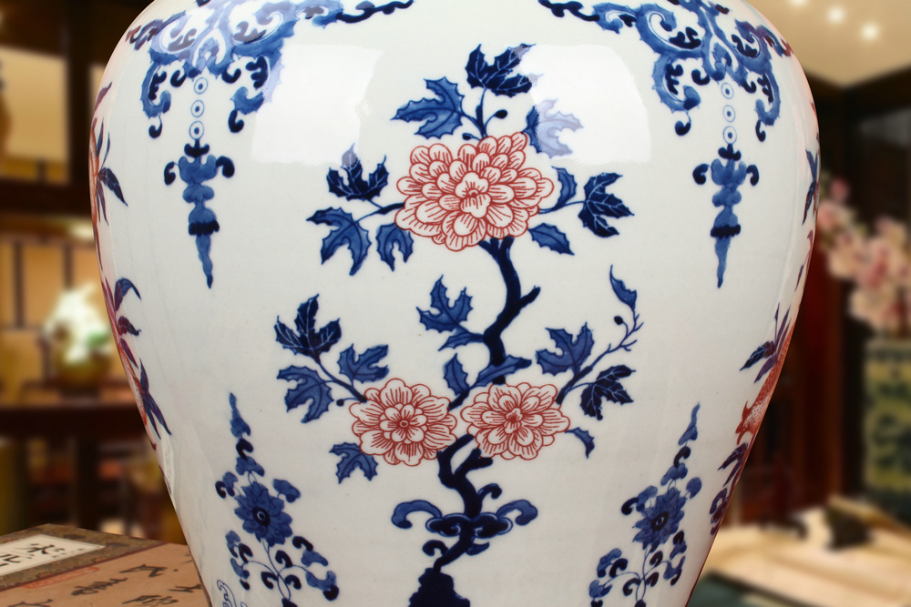 Jingdezhen ceramics hand - made youligong peach pomegranate flower grain general canister to Chinese classical furnishing articles