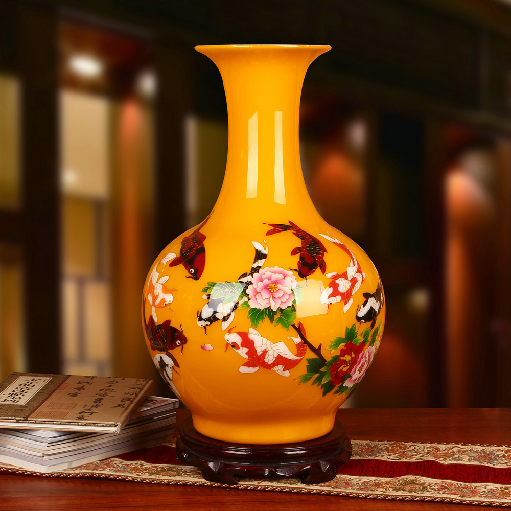 Jingdezhen ceramics palace yellow gold straw, year after year have fish vase was Chinese style classical home furnishing articles