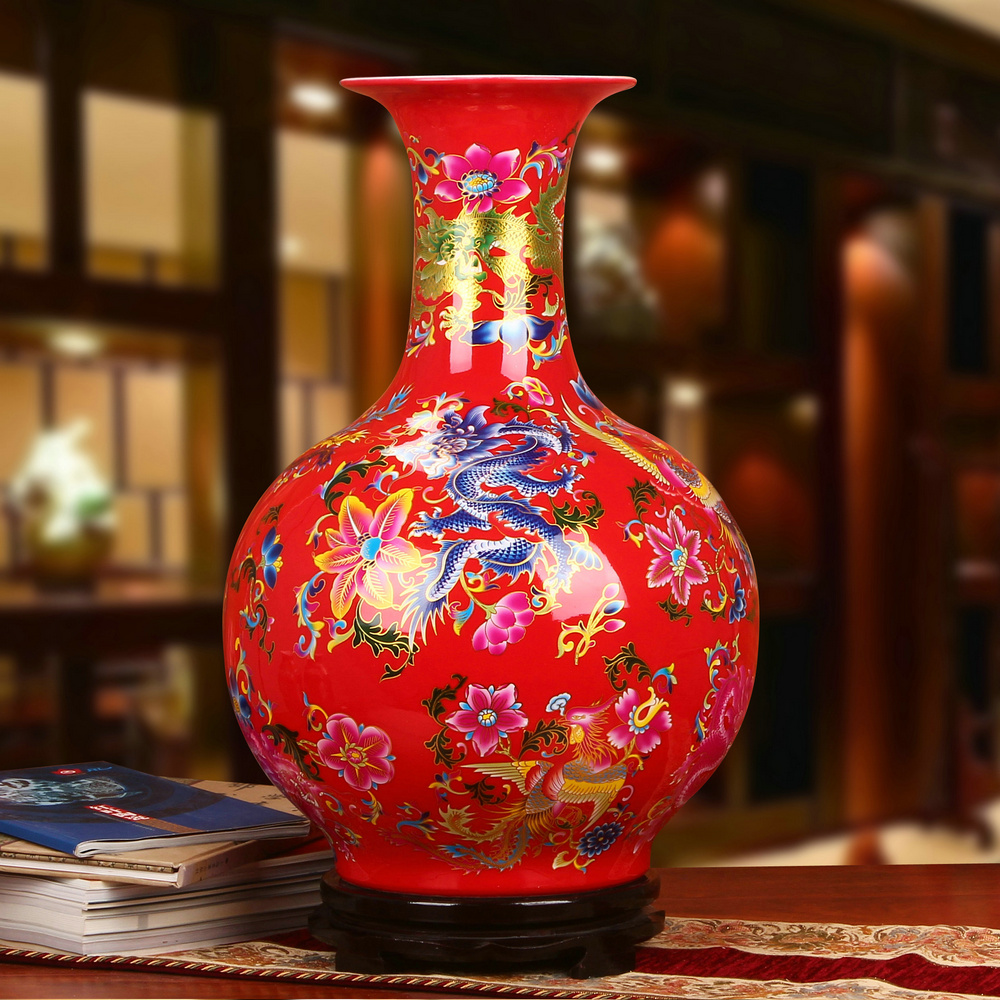 Modern Chinese style red in extremely good fortune China jingdezhen ceramics of large vase wedding anniversary gift furnishing articles