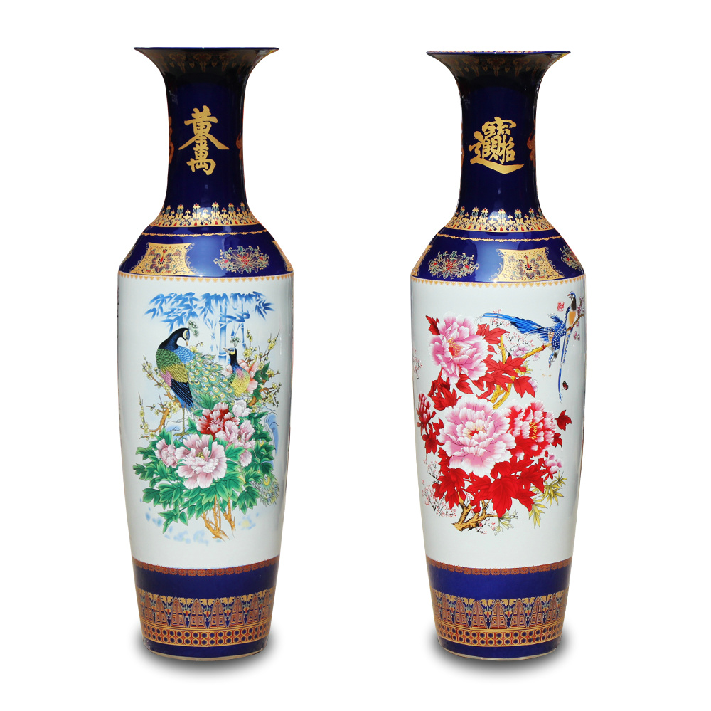 Jingdezhen ceramics powder enamel vase peony riches and honour the phoenix landing big hotel lobby sitting room adornment is placed