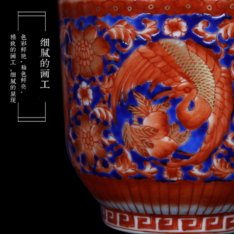 Jingdezhen ceramics red colored enamel spiders jinding phoenix and tank storage tank Chinese crafts collection