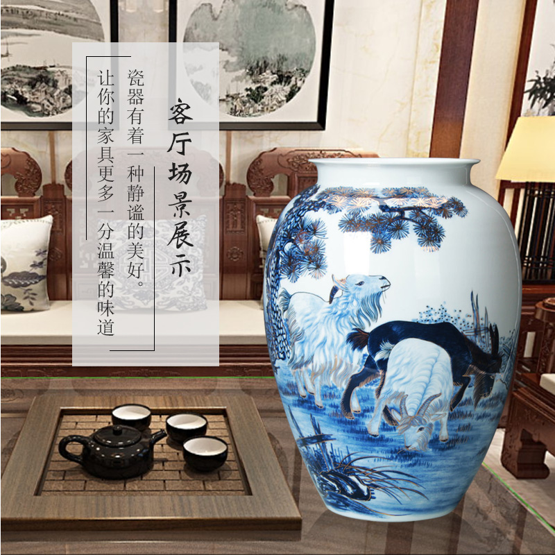 The see colour blue and white porcelain vase famous jingdezhen ceramics three Yang kaitai vase collection gifts crafts