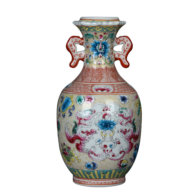 Antique Chinese hand made pastel jingdezhen ceramics vase phoenix song rich ancient frame, secretary of small handicraft