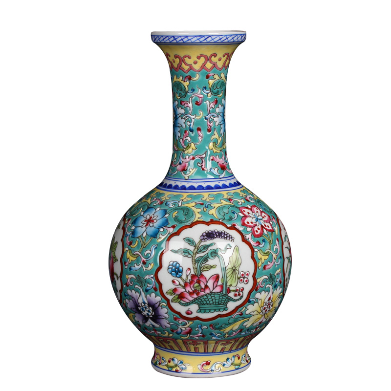 Jingdezhen ceramics furnishing articles of Chinese style antique hand - made pastel green open flowers collection household craft vase