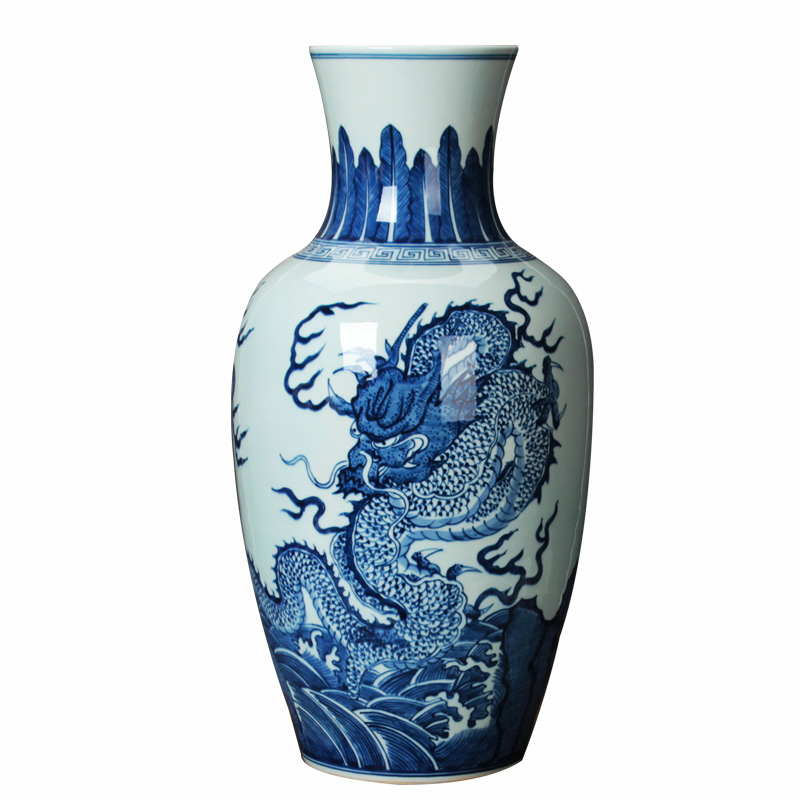 Jingdezhen porcelain vases, antique hand - made sea of blue and white porcelain dragon were bottles of Chinese decorative arts and crafts