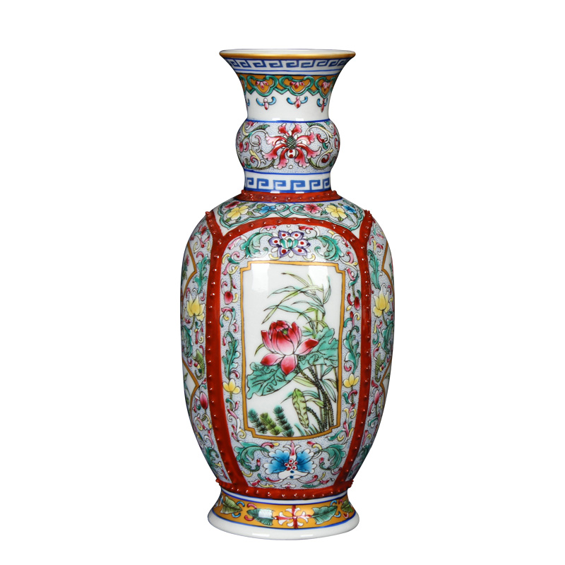 Classical Chinese style antique hand - made open the world flower lotus seed powder enamel jingdezhen ceramics vase small arts and crafts