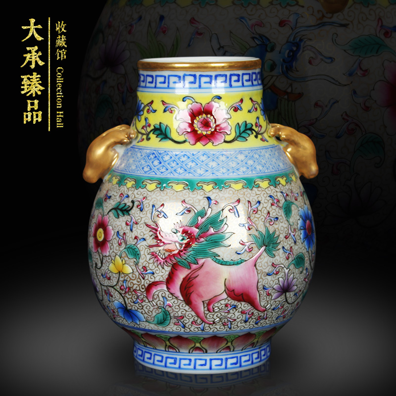 Jingdezhen ceramics colored enamel vase as rare as gold ears deer head statute of classical Chinese style home furnishing articles