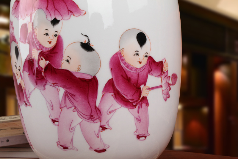 Famous jingdezhen ceramics vase Xia Guoan works upscale gift hand famille rose porcelain lotus the qing the lad bottle