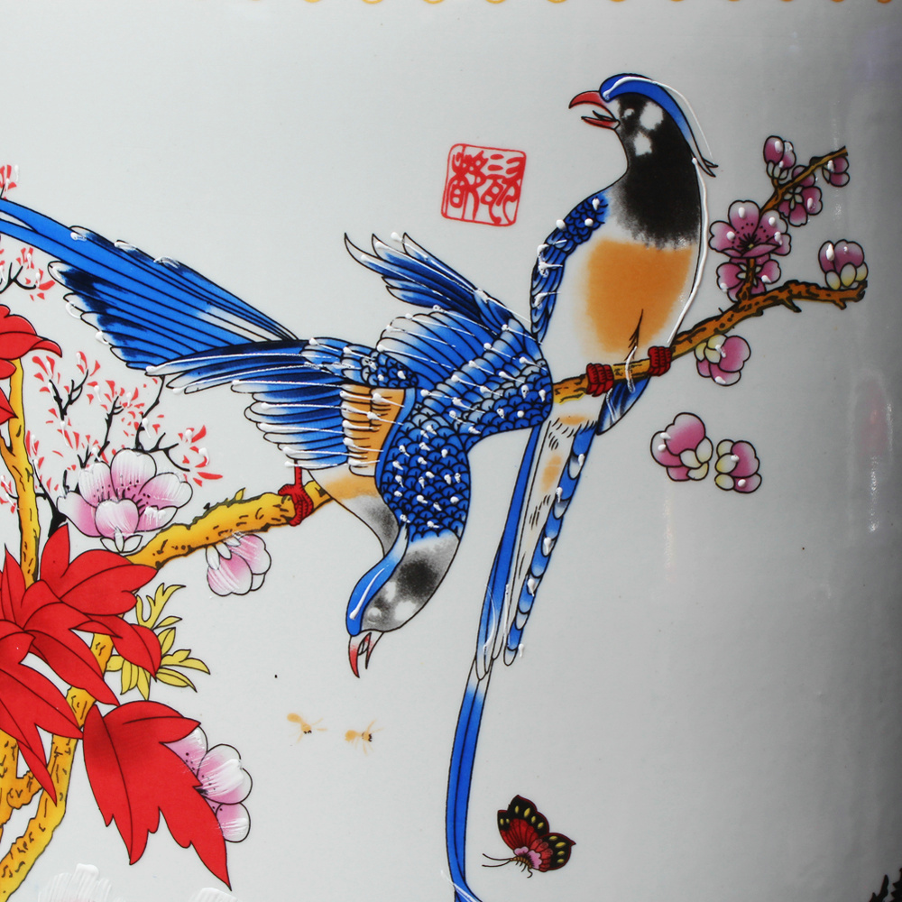 Jingdezhen ceramics powder enamel vase peony riches and honour the phoenix landing big hotel lobby sitting room adornment is placed